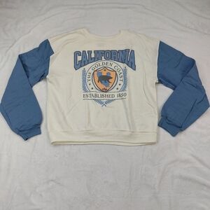 MODERN LUX WOMEN'S WHITE AND BLUE CALIFORNIA LONG SLEEVE SWEATSHIRT SIZE MEDIUM